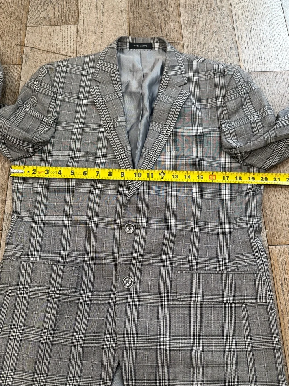 Tiglio Luxe Gray Glen Plaid Blazer Sport Coat Super 150s Wool Biella Italy 38S